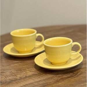 Fiesta Fiestaware Tea Cups Coffee Mugs Saucers Bright YELLOW Set Of‎ 2